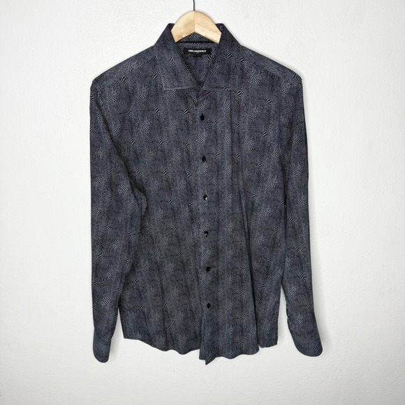 Karl Lagerfeld Black White Polkadot Button Up Shirt Modern Minimalist Mens Large - Picture 1 of 10